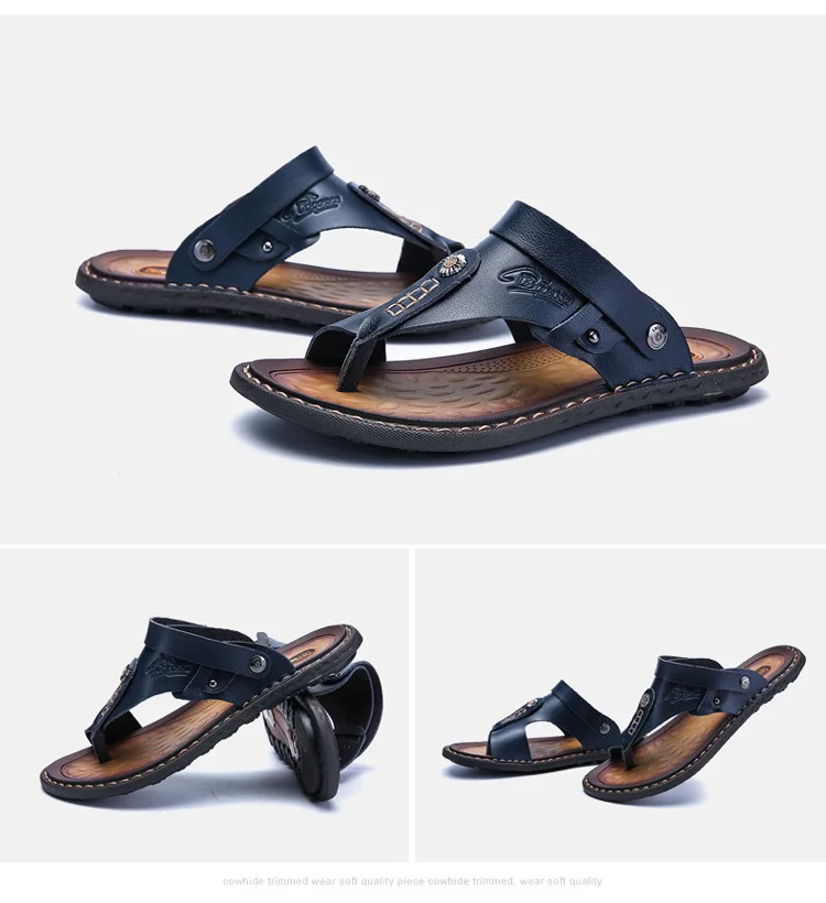 Большие Size38-47 Летняя мужская обувь г. Модные пляжные сандалии мужская повседневная обувь двойного назначения сандалии из натуральной кожи на плоской подошве