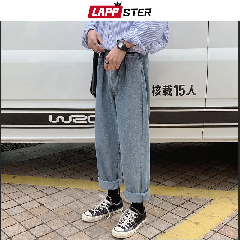 LAPPSTER прямые синие джинсы для мужчин 2020 мужские Harajuku уличные винтажные джинсовые
