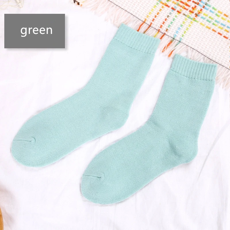 Теплые хлопковые носки для девочек на осень и зиму, женские Мягкие плотные вязанные носки, флисовый носок ярких цветов, 5 пар - Цвет: green