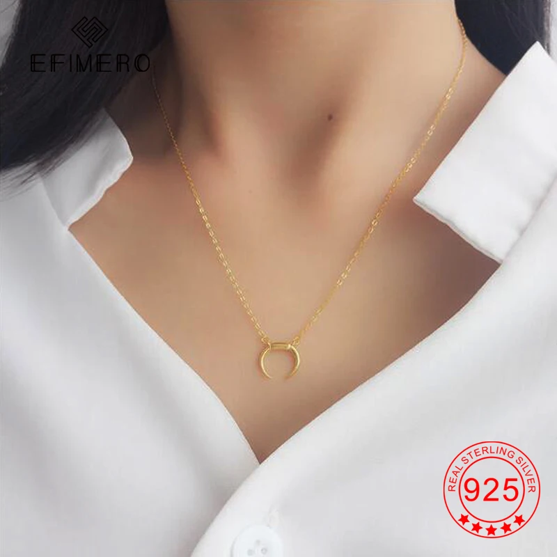

Moon Necklace Real 925 Sterling Silver Simple Crescent Moon Pendant Necklaces Gold Color Jewelry for Women Girls Free Shipping