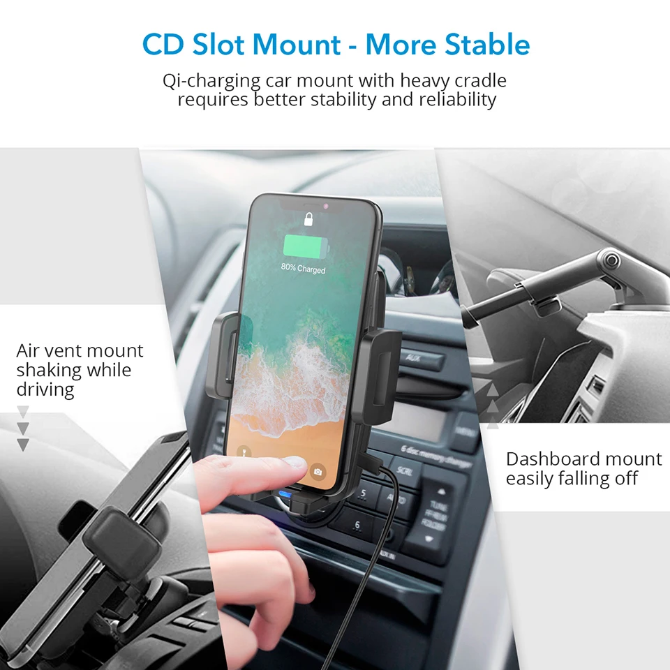 Mpow CA108 Автомобильный держатель для телефона CD слот Автомобильное Крепление Qi быстрый беспроводной держатель для телефона с функцией зарядки для смартфона Xiaomi