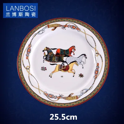 Европейский прекрасный костяной фарфор бегущая лошадь Западный торт тарелка красивая керамическая посуда отель декоративные тарелки для десерта, закуски - Цвет: 10 inch plate