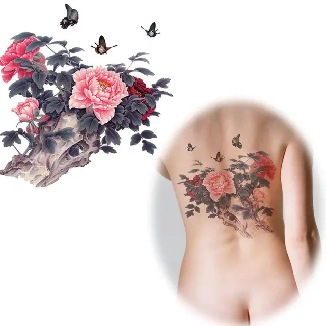 Beautiful Flower Tattoos Pink Peony Tattoo Large Chinese Ink Painting Temporary Stickers Fake Flower Back Tattoos MQA26 Beautiful Flower Tattoos Pink Peony Tattoo Large Chinese Ink Painting Temporary Stickers Fake Flower Back Tattoos MQA26