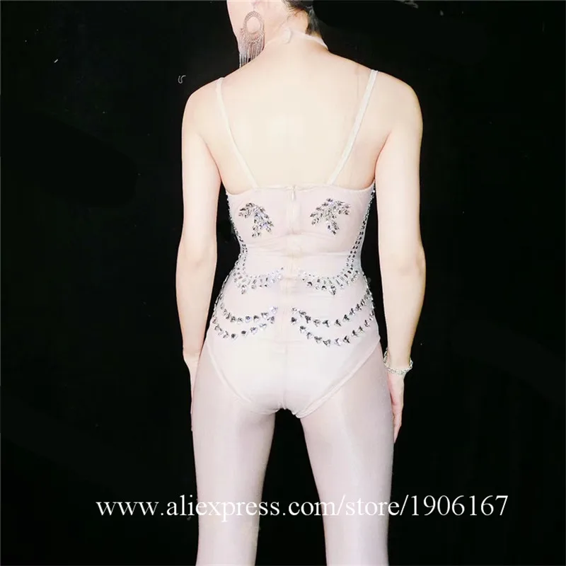 Gogo female singer car model djds sexy transparent mesh rhinestone triangle Siamese dance costume0