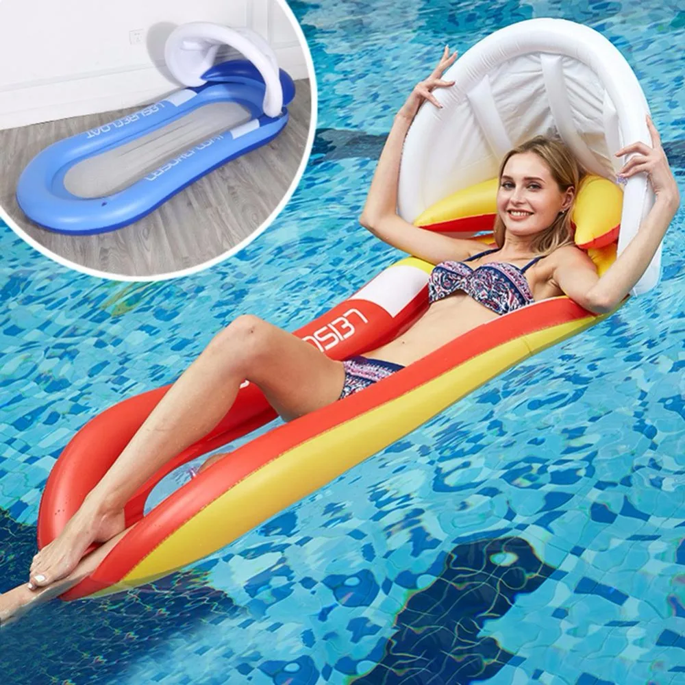 

Water Hammock Air Mattress Floating Row Beach Folding Recliner with Sunshade Inflatable Lounge Chair Pool Float Swimming Ring