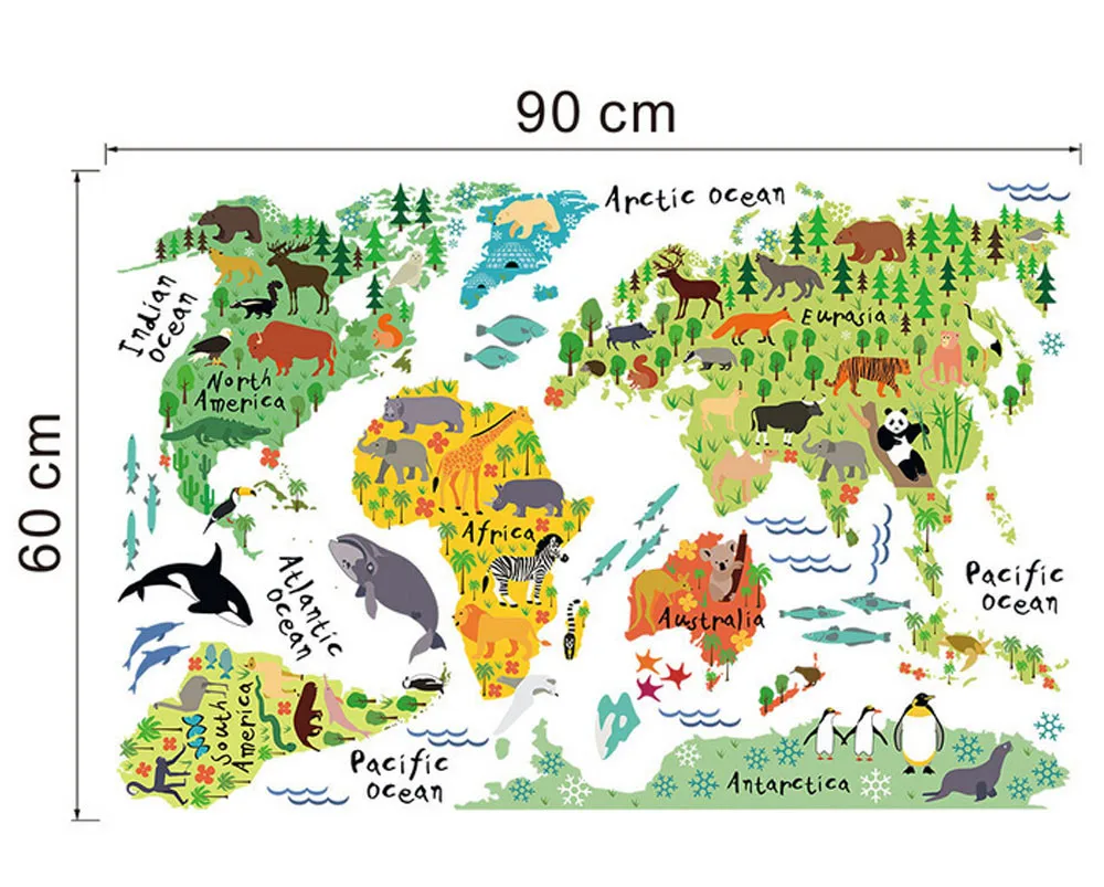 Животные карта мира Съемная наклейка художественная роспись домашний Декор наклейки на стену Наклейка для гостиной спальни ванной кухни декор