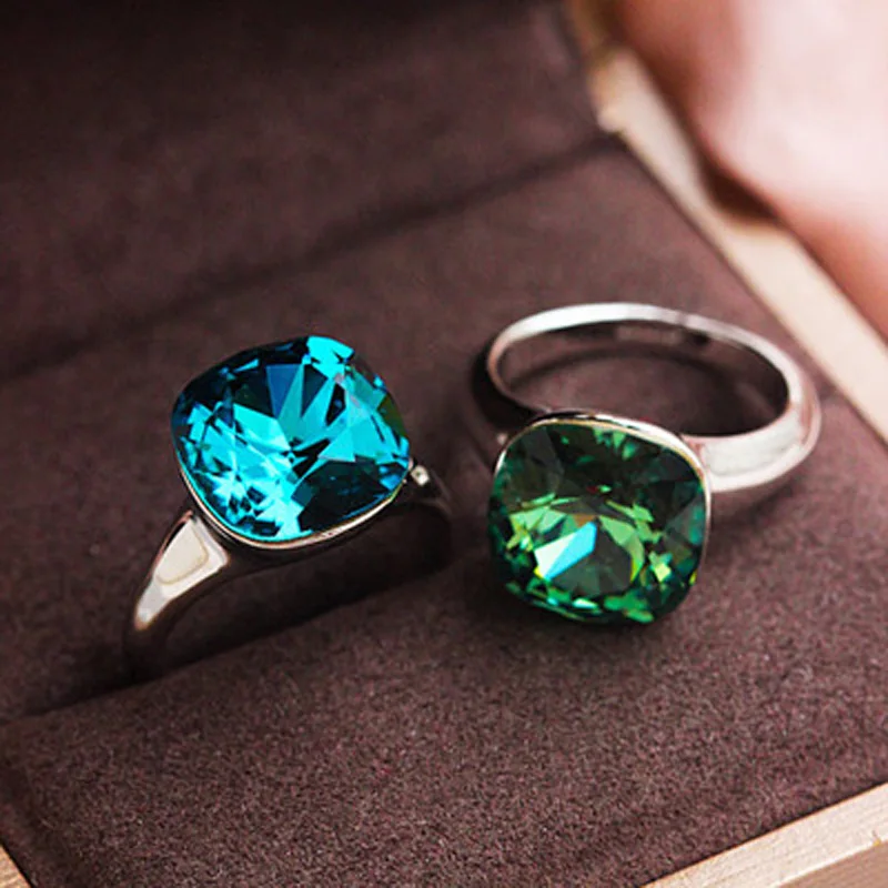 MOONROCY кольца с австрийскими кристаллами, квадратные, синие, зеленые ювелирные изделия, квадратные кольца для женщин, подарок на свадьбу, вечеринку, кольцо для девочек, Прямая поставка