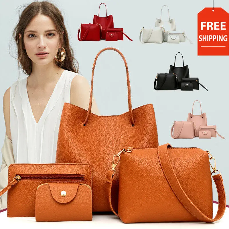 

Hot 2019 4Pcs Women Bags Set PU Solid Purse Shoulder Handbag Tote Messenger Soft Zipper Satchel Bag Cross Body
