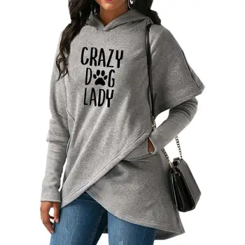 

2018 New Fashion CRAZY DOG LADY Print Sweatshirts Tops Kawaii Hoodies Women Pockets Pattern Youth Clothings Creative Cropped