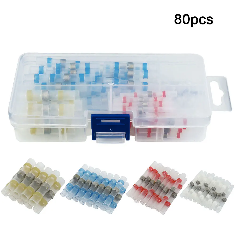 

80pcs Solder Seal Wire Connectors Terminals Kit Heat Shrink Butt Wire Connectors Waterproof Copper Solder Seal Set