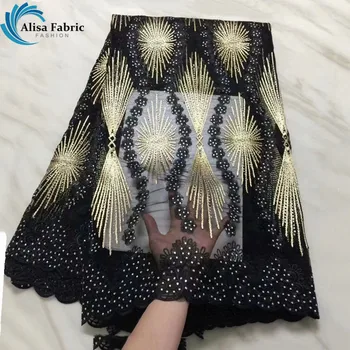 

Black Beautiful Fashion 2019 French Tulle Lace 5 Yards/Piece Nigerian Lace Fabric Embroidered Lace For Ladies Church Party Dress