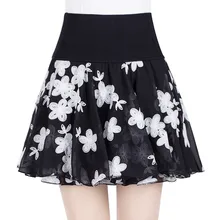 Весенне-летняя тонкая шифоновая юбка с высокой талией для женщин, большие размеры, короткая мини-юбка с цветочным рисунком, женская черная плиссированная юбка C4684