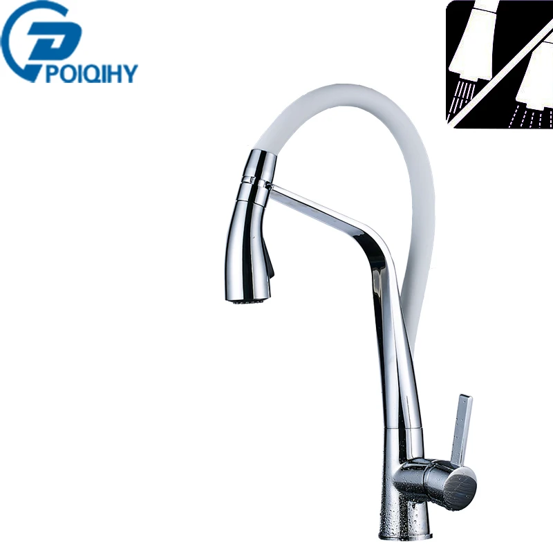 

POIQIHY New Chrome Finish Kitchen Faucet Deck Mounted 2 Ways Spout Single Handle Single Hole W/Mixer Taps