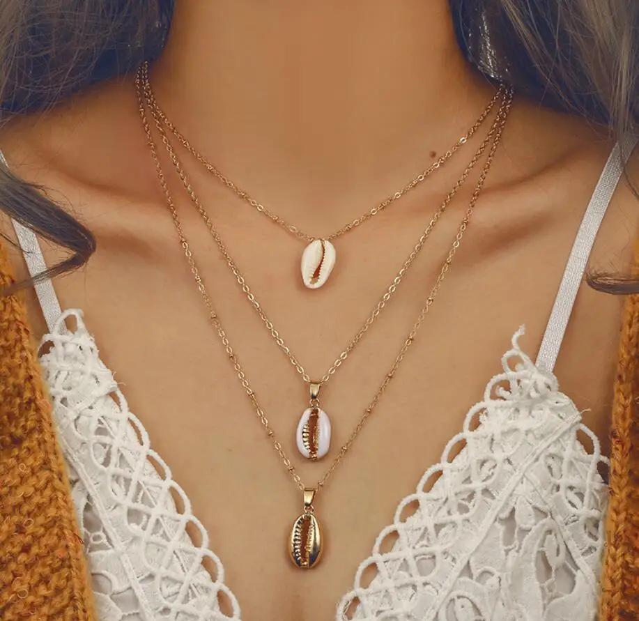 Yiustar الأزياء حبل سلسلة الطبيعية أصداف بحرية قلائد النساء الفتيات بسيطة المحيط شاطئ مجوهرات بيان قلادة
