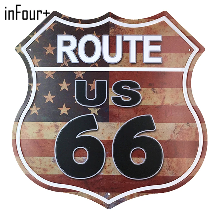 [inFour+] New Shield 66 Route Sign Metal Signs Home Decor Vintage Tin Signs Pub Vintage Decorative Plates Metal Wall Art Plaques