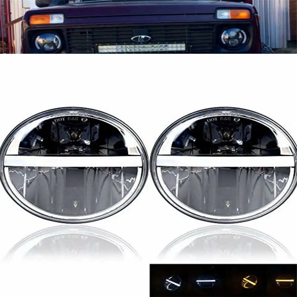 Для Lada 4x4 urban Niva play &amp plug 7 &quotчерный круглый светодиодный H4 фары мотор лампы для Land