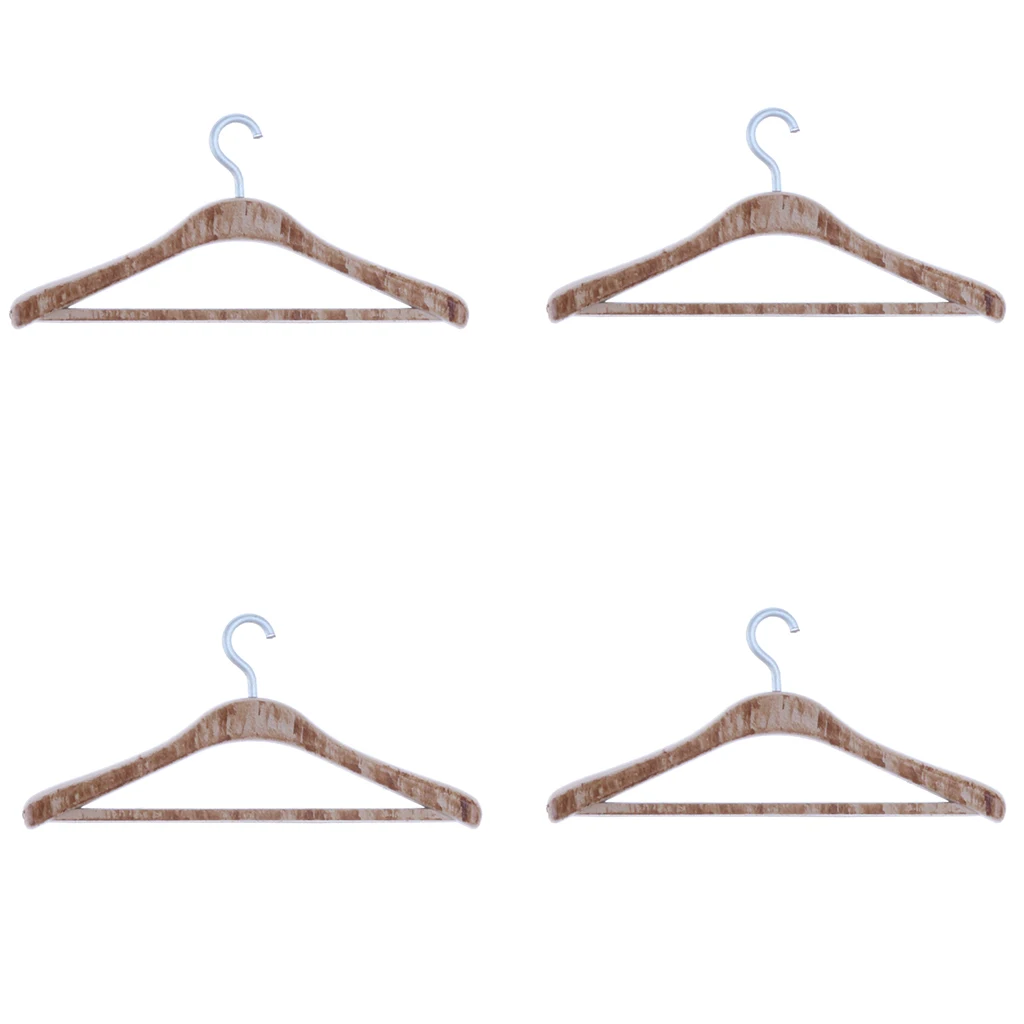 

4pcs Dollhouse Brown Clothing Hangers Closet Hanging Decoration Miniature 1:12 Bedroom Wardrobe Decoration