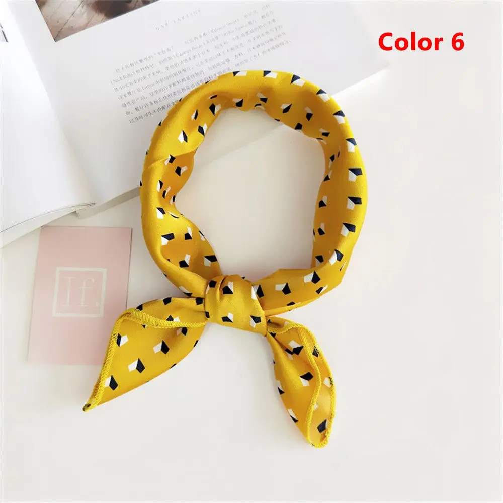 

Women Summer Fashion Yellow Elegant Small Vintage Square Silk Feel Satin Scarf Skinny Retro Head Neck Hair Tie Band Accessories