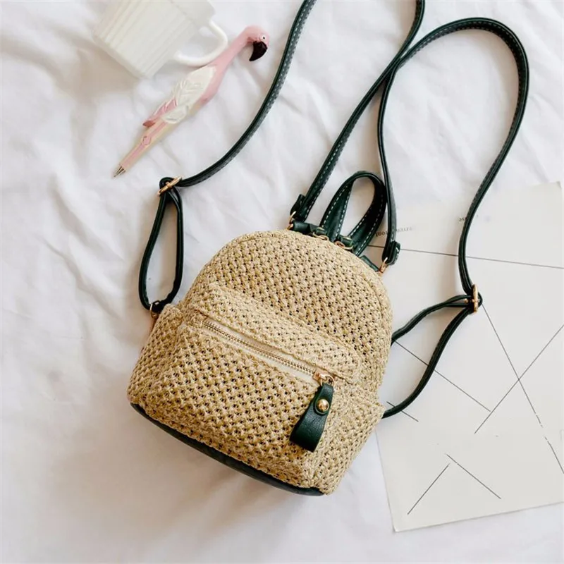 

Fashion Girls Straw Backpacks/Women Summer Corn Husk Shoulder Bags/Woven Small Mini Hollow Out Travel Bag Mochila