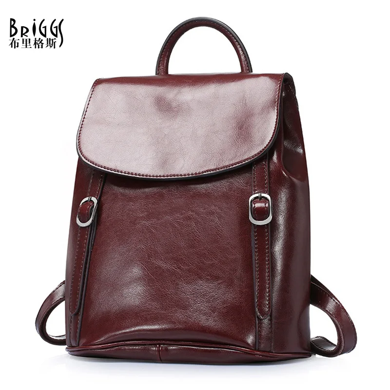 

BRIGGS Vintage Oil Wax Genuine Leather Backpack For Women Designer Travel Backpack Teenage Girls High Quality Women's Backpack