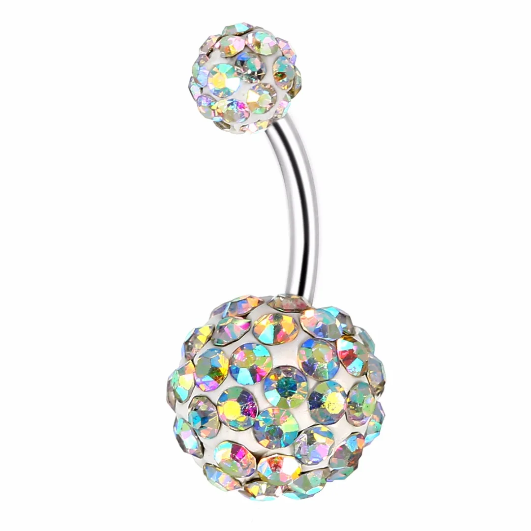 1Pcs Colorful Ball Navel Belly Ring Shellhard Stainless Steel Barbell Rhinestone Crystal Navel Studs Rings Body Piercing Jewelry
