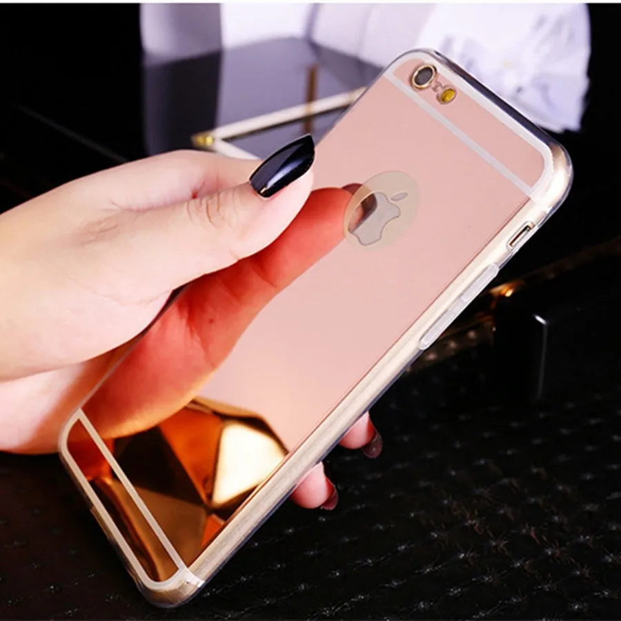 Роскошный зеркальный чехол из ТПУ с силиконовой рамкой для Apple iPhone 6 6S 5 5S SE 7 Plus 4 4S