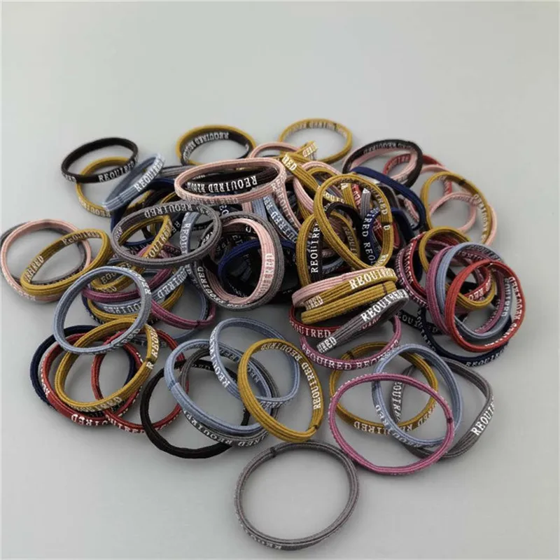 

100PC Small Wide nylon Children Rubber Band Kids girls Letter color Ties elastic hair Rings bands accessories scrunchy Headdress