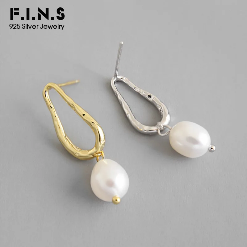 

F.I.N.S Korean Style S925 Sterling Silver Drop Earrings INS Geometric Irregular Freshwater Pearl Female Dangle Earrings Jewelry