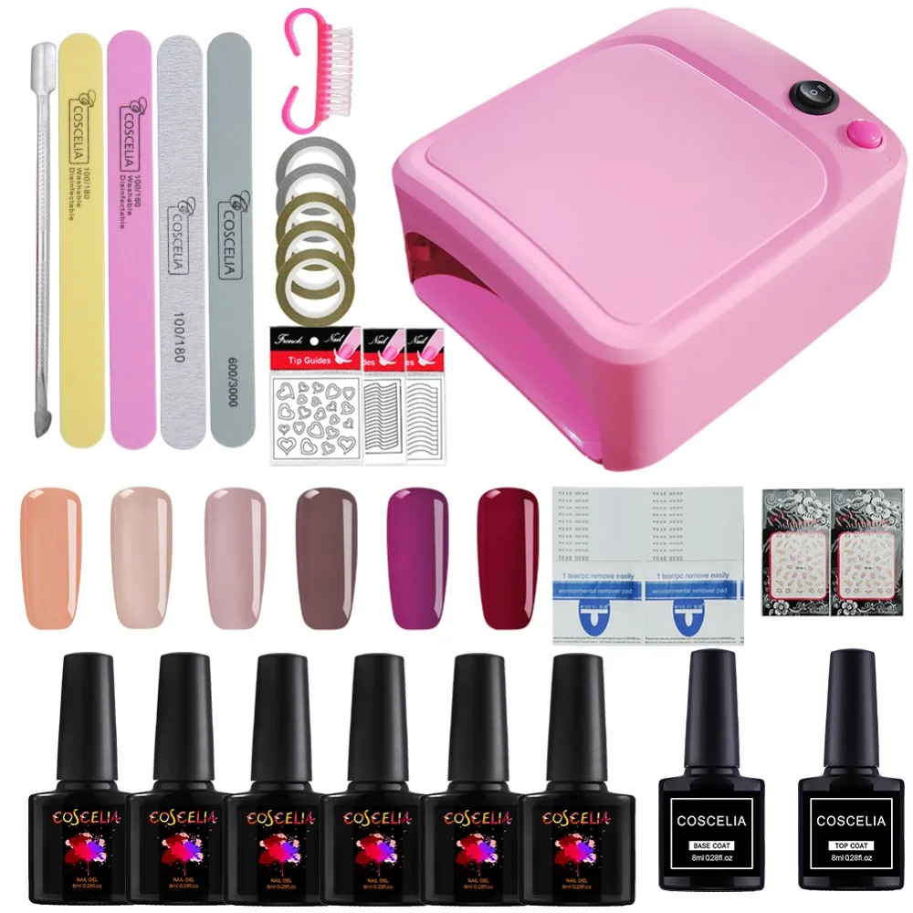

Nail Gel Polish Nail Set with UV Led Lamp 36W Manicure Pedicure Accessories Manicure Tool Set 6 Colors Nail Gel Kit Gel Varnish