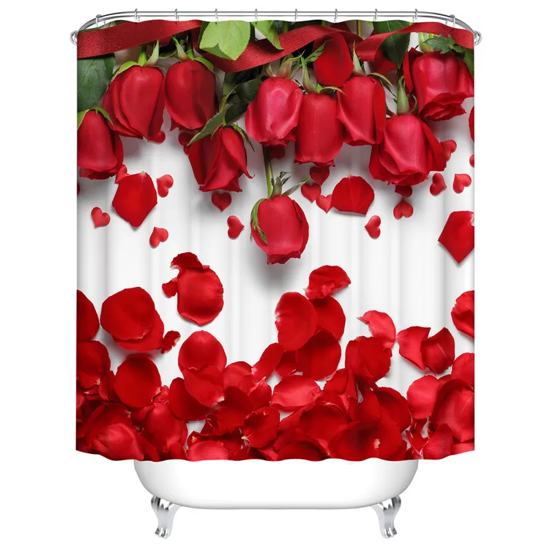 

Bathroonm decoration shower curtains 3d flowers printed bath curtain set waterproof fabric rose bathroom screen