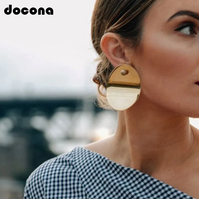 

Docona Exaggerate Large Round Drop Dangle Earring for Women Metal Gold Color Circle Pendant Earring Party Jewelry Oorbellen 6141