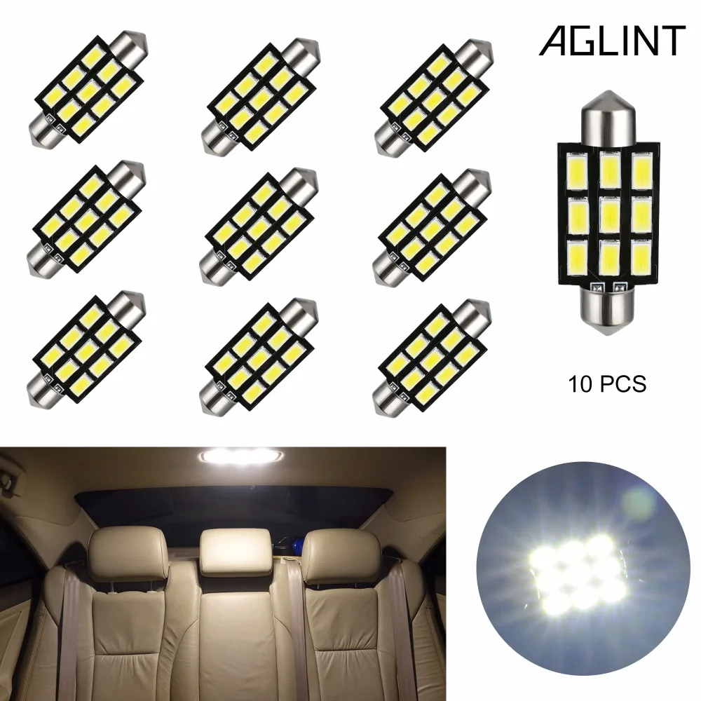 

AGLINT 10pcs Car Lighting Festoon C5W 39mm LED Bulbs 5630LED 5730Chip 9LEDs Automotive LED Interior Map Dome Reading Light DC12V