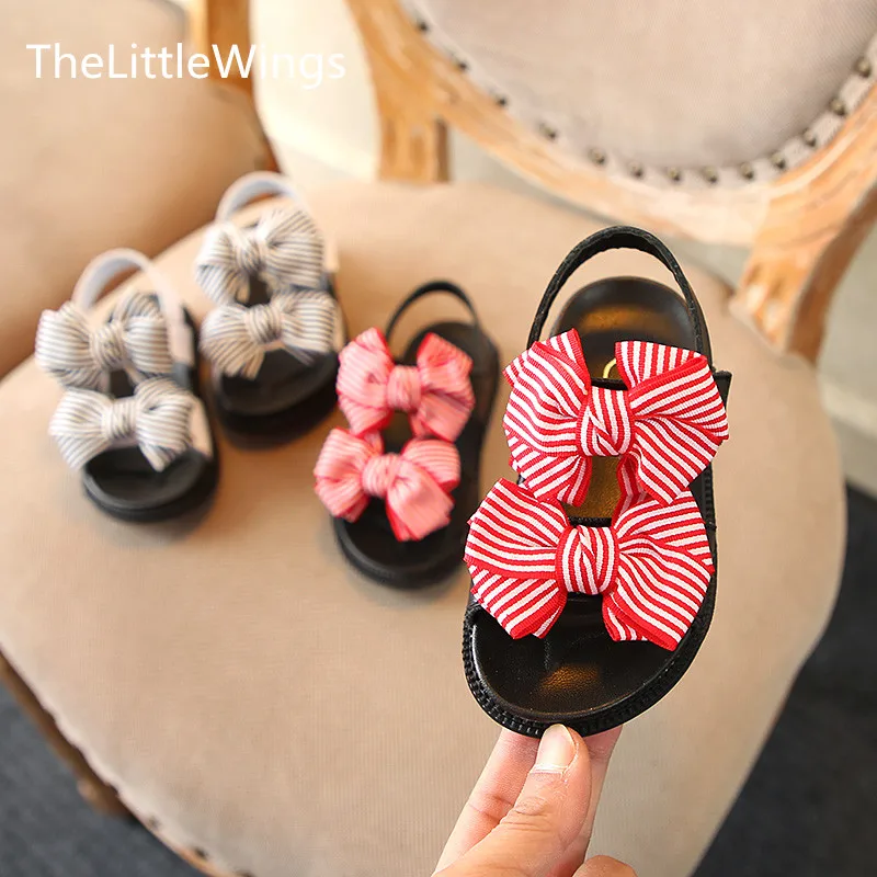 Children's sandals 2019 new summer open toe soft sole anti-skid 1-3 years old cute flat shoes bowknot Cowhide girls princess