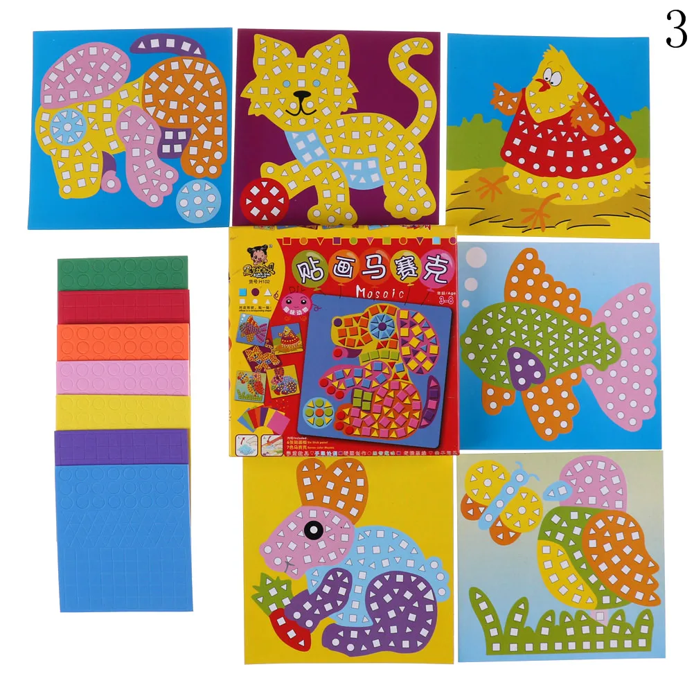6pcs EVA Cute Animals Mosaics Creative Puzzle Paste Sticker Cartoon DIY Children Handmade Kawayi