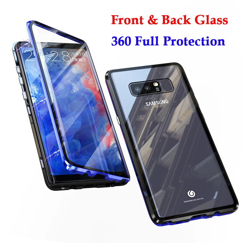 

360 Full Protection Metal Case For Samsung Galaxy Note 8 Luxury Arc Front/ Rear Tempered Glass & Aluminum Bumper Back Cover Case