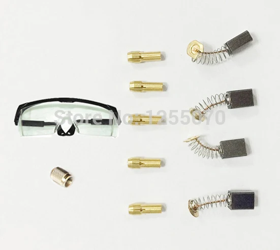 

DREMEL Drill Lock Nut,4pcs A Grade Carbon Brush + 5pcs Copper Chuck +Electric Drill Anti-throw Goggles Rotary Dremel Accessories