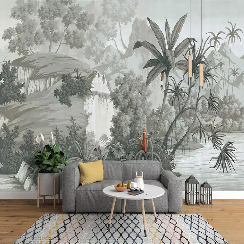 

Custom 3D Photo Wallpaper Picture European Style Retro Nostalgic Hand Painted Rain Forest Banana Tree Wall Mural For Living Room