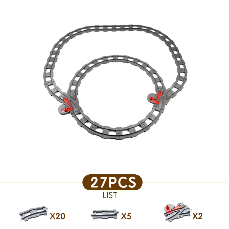 Powiily поезд мост строительные блоки DIY сборка креативный развивающий поезд треки детские игрушки Совместимые Duplo кирпичи набор - Цвет: 27PCS