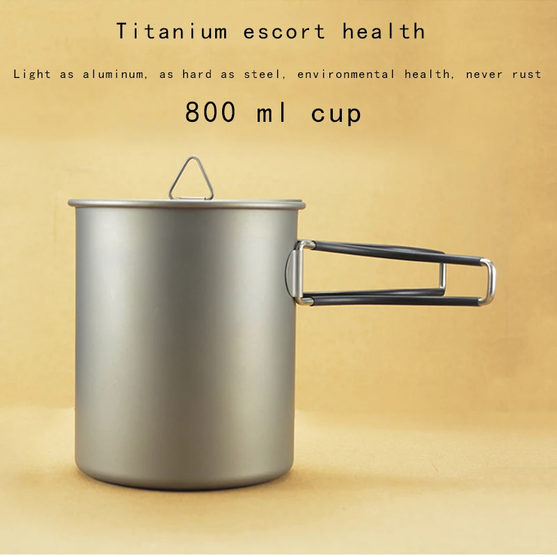 

1pc Ultralight Titanium Cup Mug 800ml Outdoor Water Cup Camping Picnic Water Mug Tableware with Foldable Handle Accessories Tool