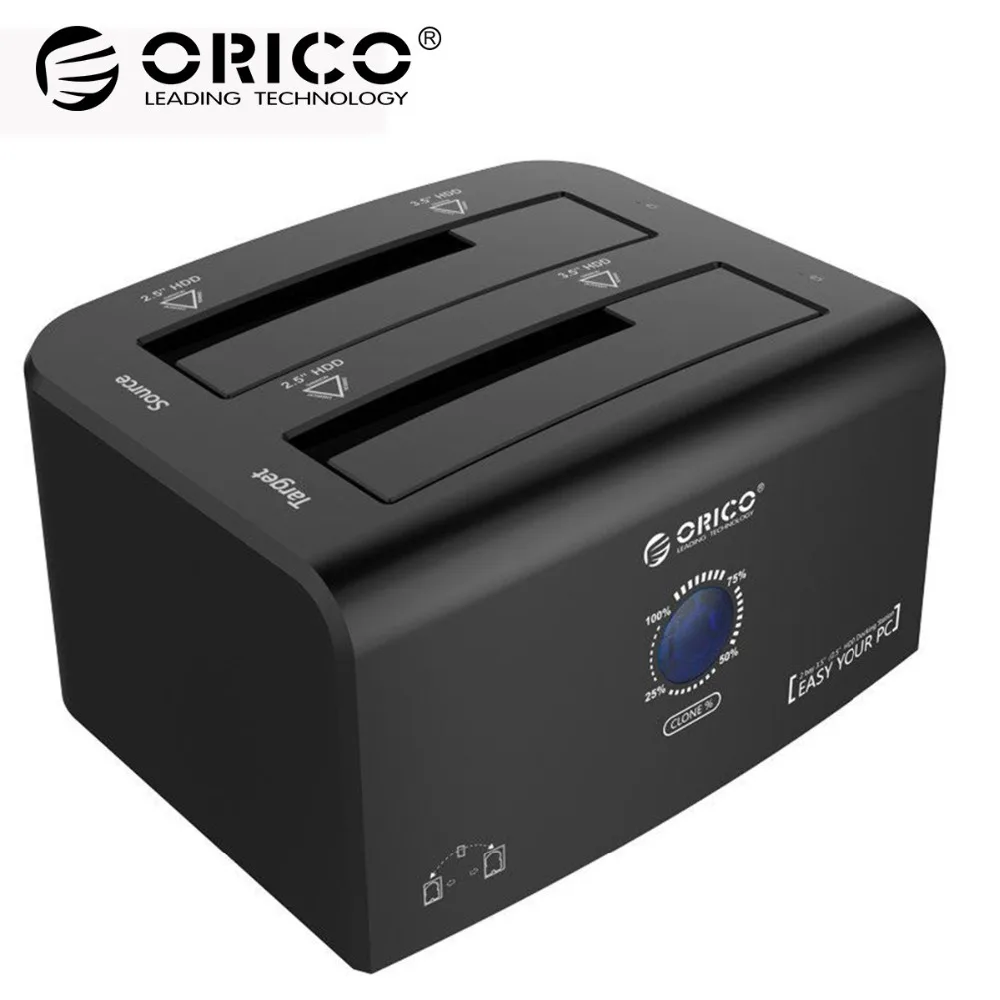 

ORICO Tool Free Dual-bay HDD Enclosure USB3.0 and E-SATA HDD Docking Station for 2.5/3.5 inch SATA HDD/SSD Support Offline Clone