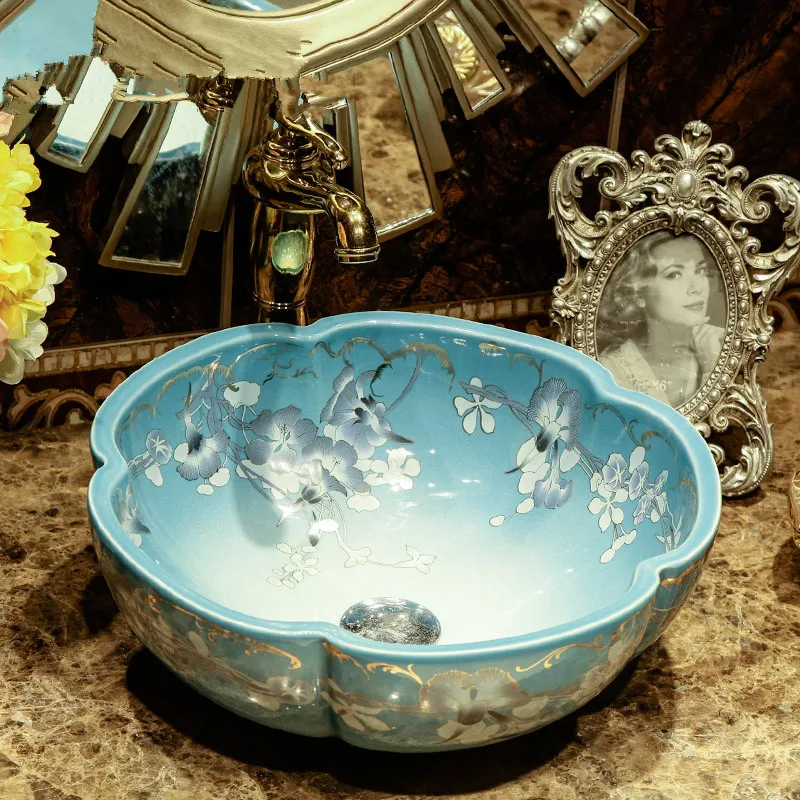 Artistic hand maded hand painted ceramic porcelain wash basin lavabo