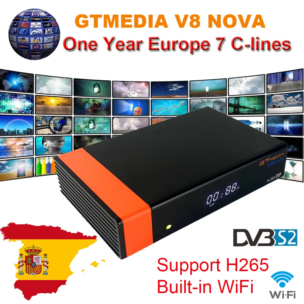 

1 Year Europe Cline Genuine GTMedia V8 Nova Built-in WiFi DVB-S2 FTA Satellite Receiver Full HD Support Powervu Biss key Decoder