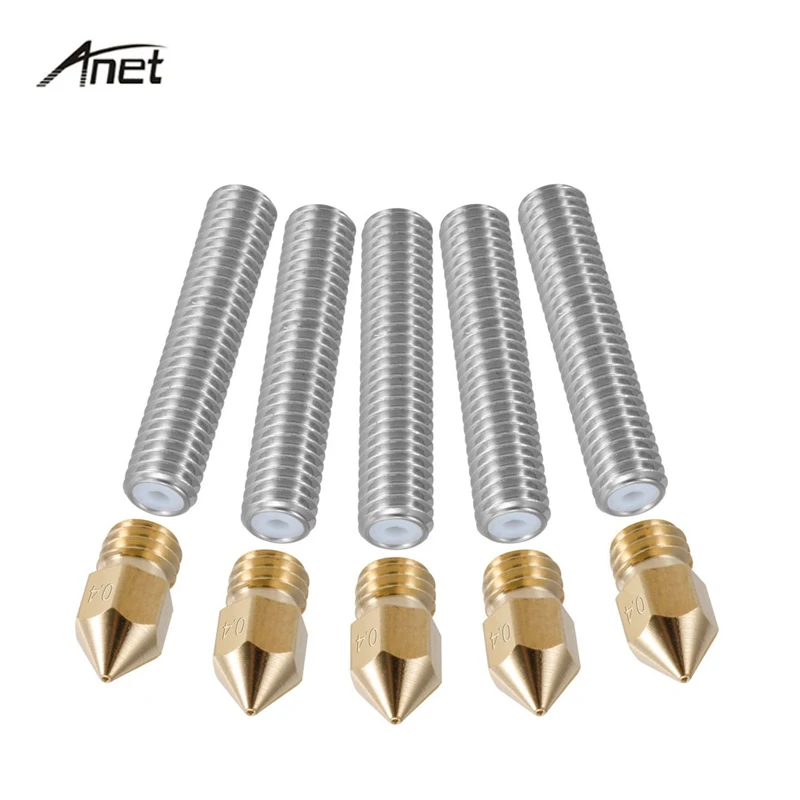 

Anet 5pcs 30mm 1.75mm Extruder Throat Tube 5pcs 0.4mm Nozzl Extruder Brass Nozzle Print Head for A8 A2 MK8 Makerbot 3D Printer