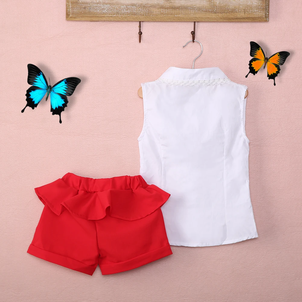 Праздничные кружевные топы с цветочным рисунком для маленьких девочек, блузка, рубашка короткие штаны, костюм-двойка комплект из 2 предметов для детей от 2 до 7 лет