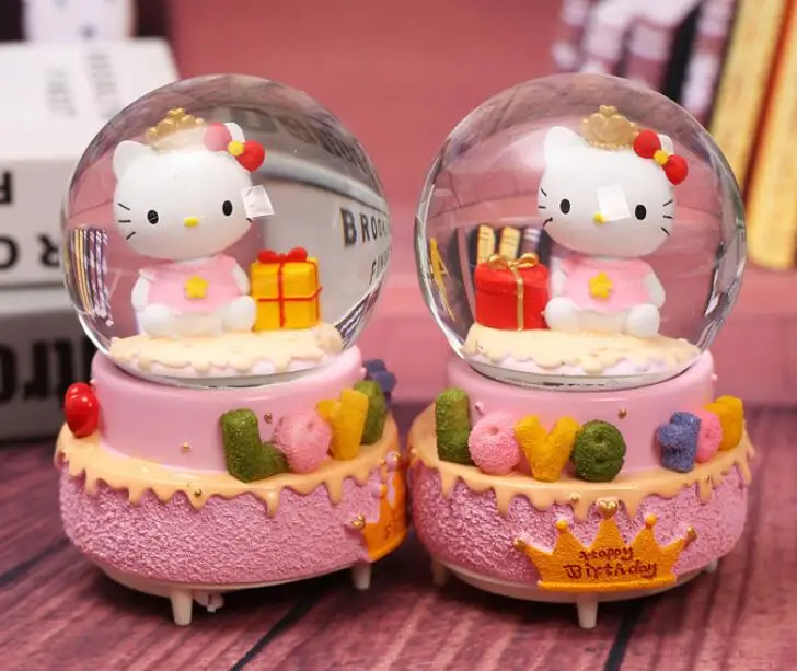 

Choice 1PC Creative rotating pink KK cat crystal ball music box octave water ball festival creative setting