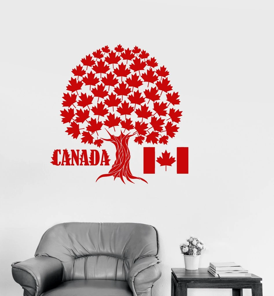 Autocollants Muraux En Vinyle Symbole De L Arbre D Erable Du Canada Sparadrap Muraux En Drapeau Canadien Decoration Murale Pour Salon Et Chambre A Coucher Sa232 Aliexpress