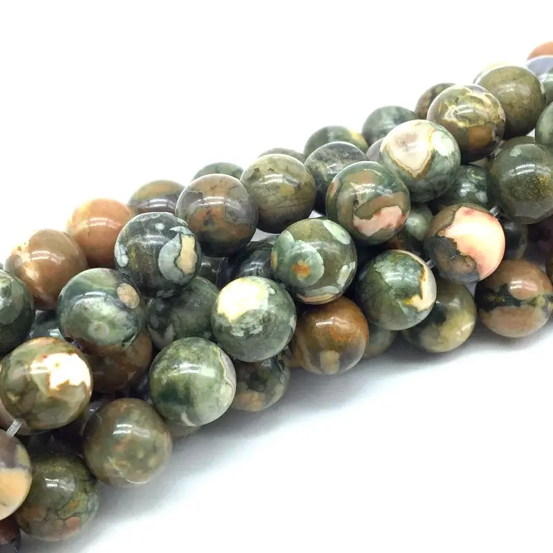 

Natural Green Rhyolite Kambaba Stone Spacer Round Smooth Bead 6 mm 8 mm 10mm 12mm DIY Making Bracelet Necklace