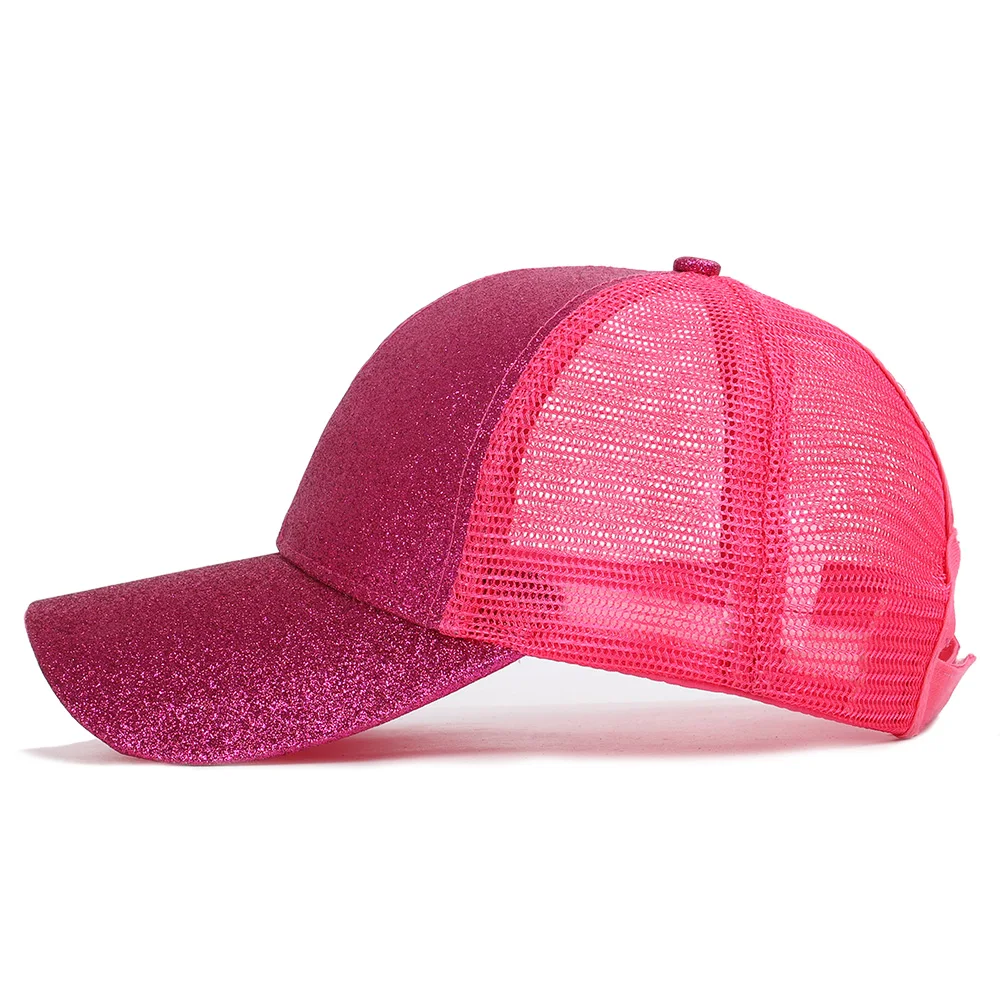 Women Mesh Baseball Cap Summer Hat Ponytail Glitter Colorful Adjustable Breathable Outdoor Accessory (32)