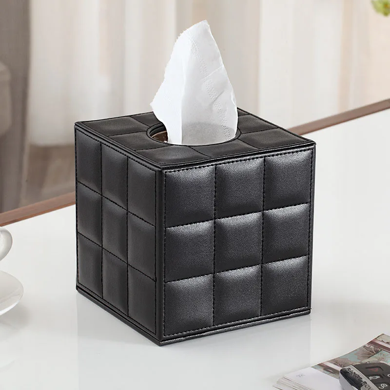 European Modern Square Shape PU Leather Black And White 2Color Tissue Box Storage Roll Paper