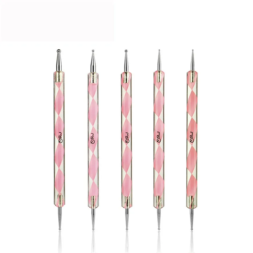 

2017 A# Spiral Double-headed Pink Nail Fancy Stitch Dotted Pen Hook Flower Manicure Tool